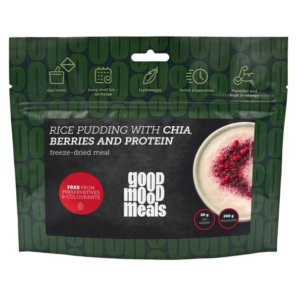 Rijstpudding met Chiazaad, Bessen en Proteine – 405 kcal – Good Mood Meals